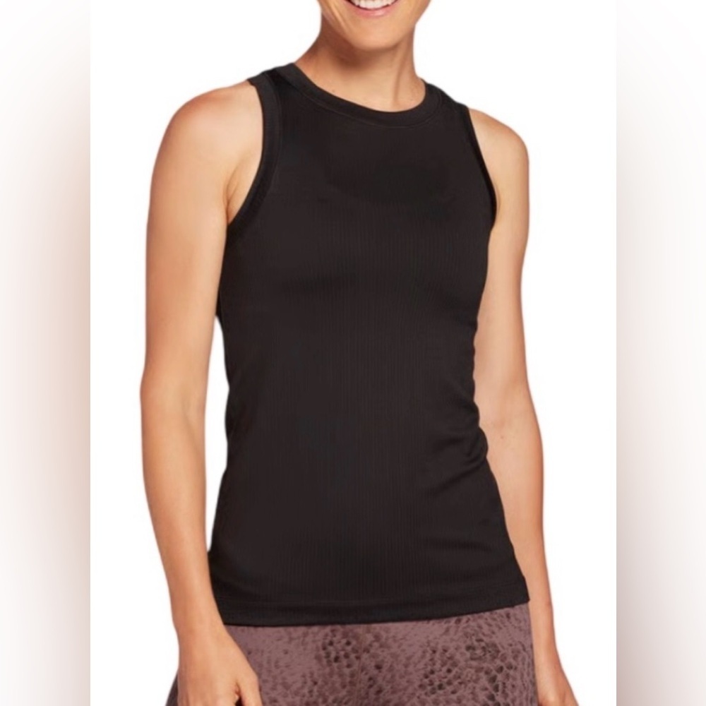 CALIA Pure Black Ribbed Tank - Size Medium